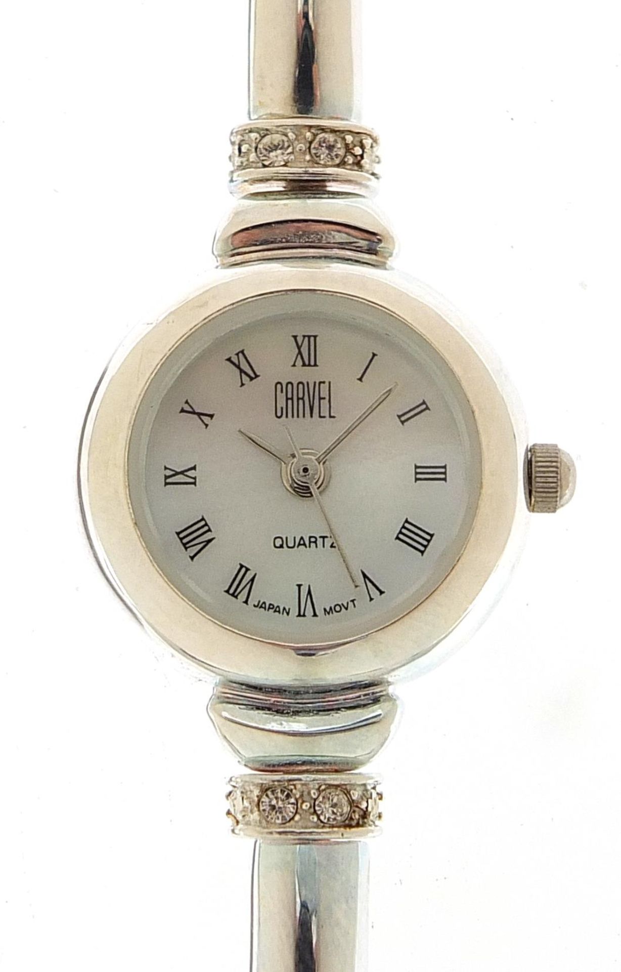 Carvel, ladies silver wristwatch set with clear stones, 19mm in diameter