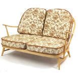 Ercol light elm Windsor two seater settee, 133cm wide