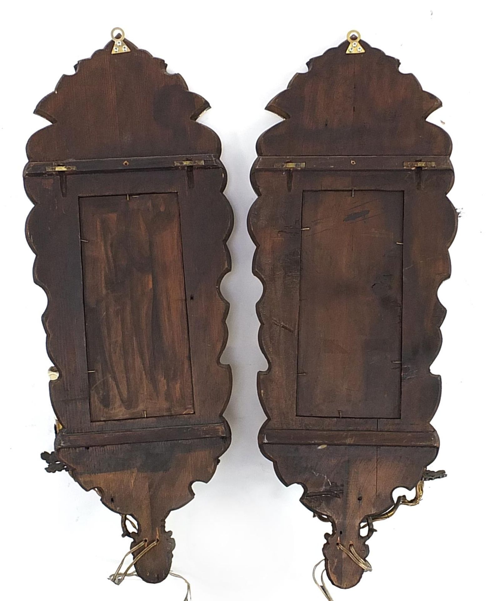 Pair of 19th century Venetian glass and gilt metal two branch mirrored wall sconces gilded with - Image 2 of 2