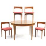 McIntosh & Co, mid century Scottish teak extending dining table with four chairs, the table 75.5cm H