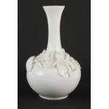 19th century Derby porcelain blanc de chine vase decorated in relief with flowers, 16cm high