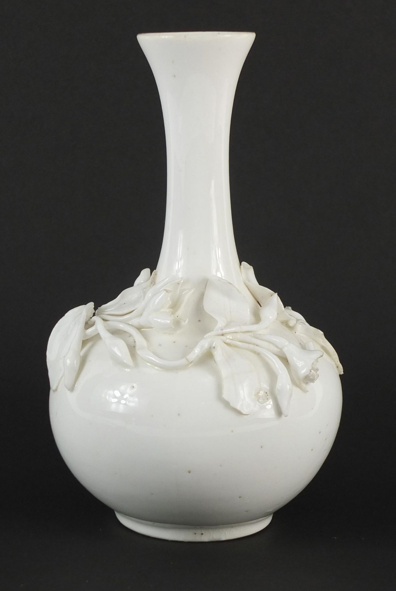 19th century Derby porcelain blanc de chine vase decorated in relief with flowers, 16cm high