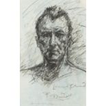 T O'Donnell - Portrait of Lucian Freud, charcoal, inscribed, mounted, framed and glazed, 45cm x 28cm