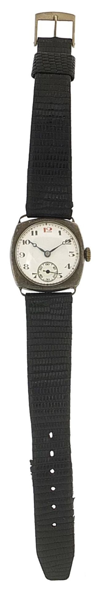 Gentlemen's military interest silver trench style watch with enamelled dial, 28mm wide - Bild 2 aus 4