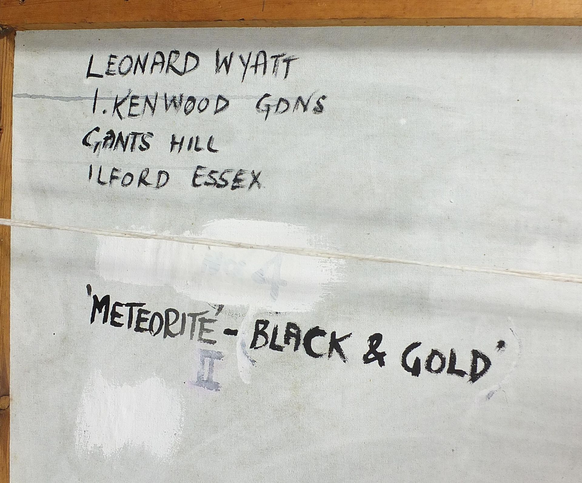 Leonard Wyatt - Meteorite - Black & Gold, oil and relief mixed media on canvas, inscribed verso, - Image 5 of 5