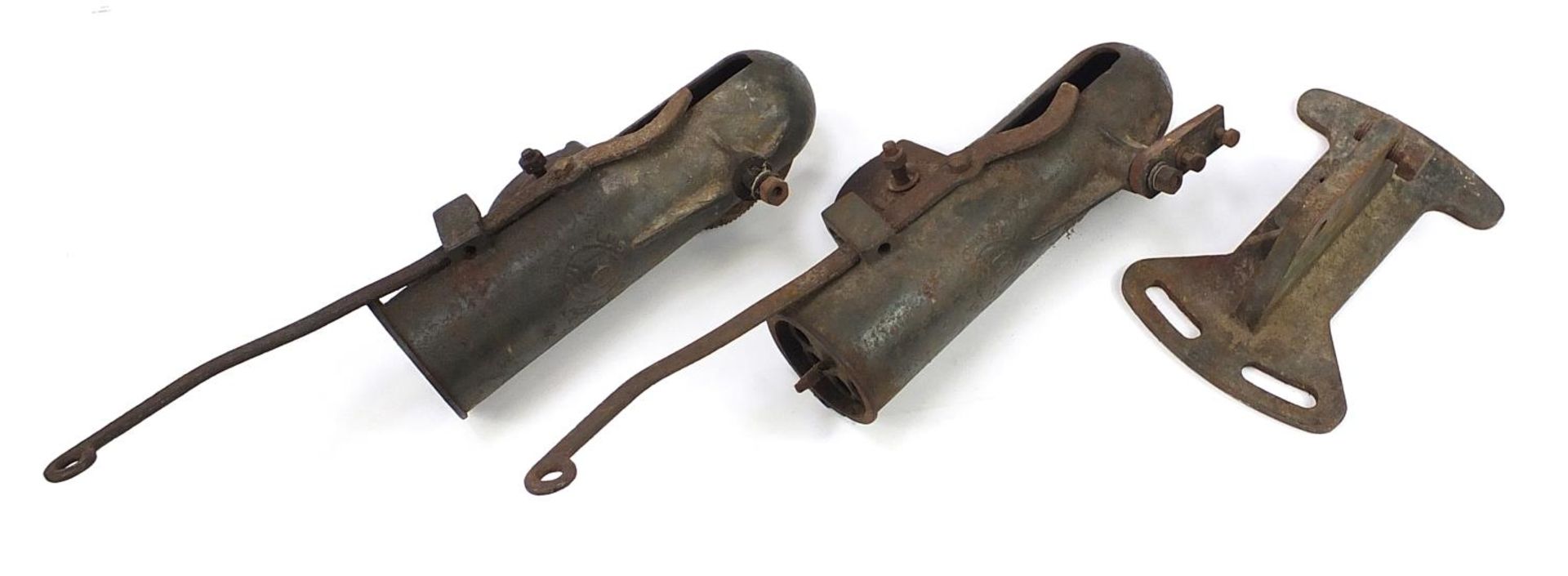Two vintage ICI clay pigeon traps, 64cm in length