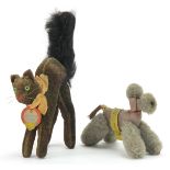 Two vintage Steiff animals comprising a cat and dog, the largest 11.5cm high