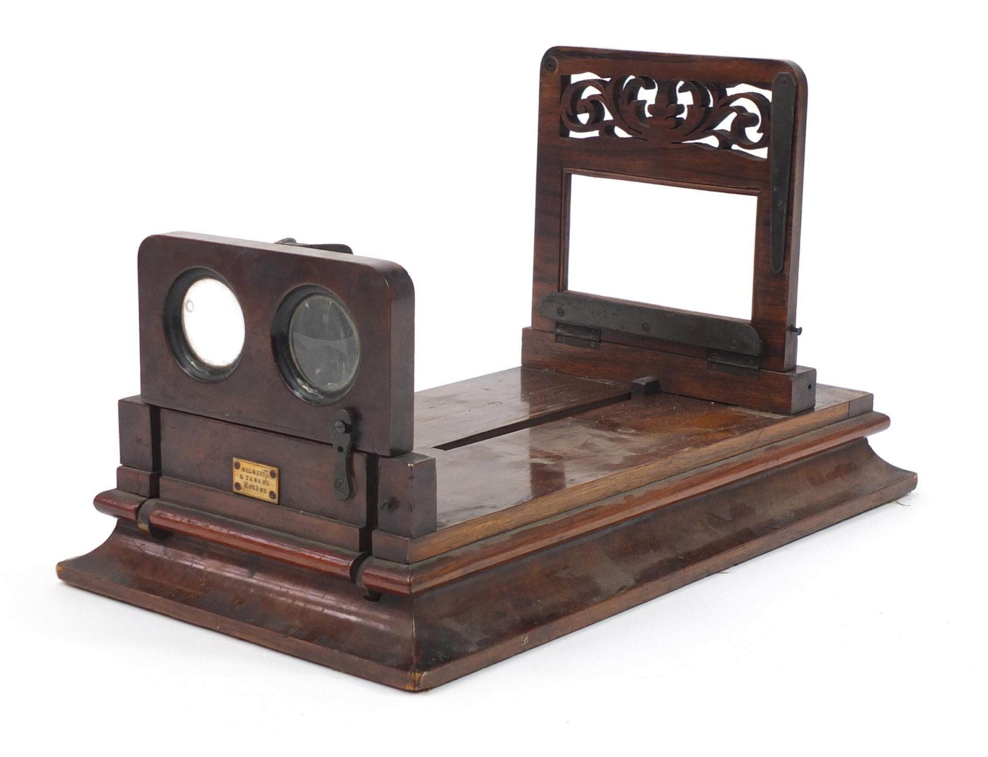 Negretti & Zambra, Victorian rosewood stereo card viewer with Negretti & Zambra plaque, 44.5cm in