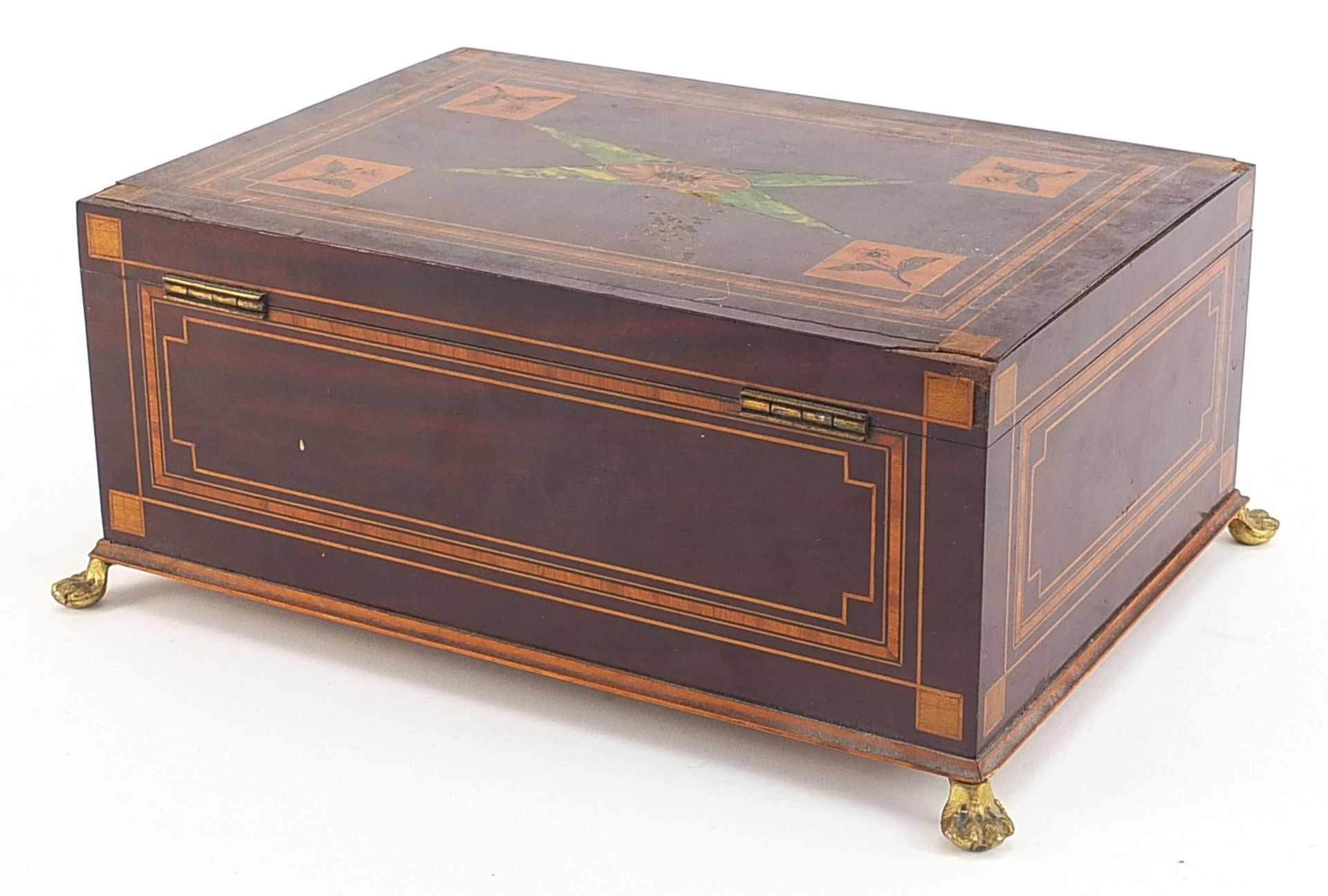 19th century inlaid mahogany musical jewellery box with lift out interior and Reuge movement, 11.5cm - Bild 2 aus 6