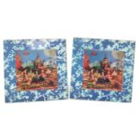 Two Their Satanic Majesties Request vinyl LP records by The Rolling Stones with hologram covers,