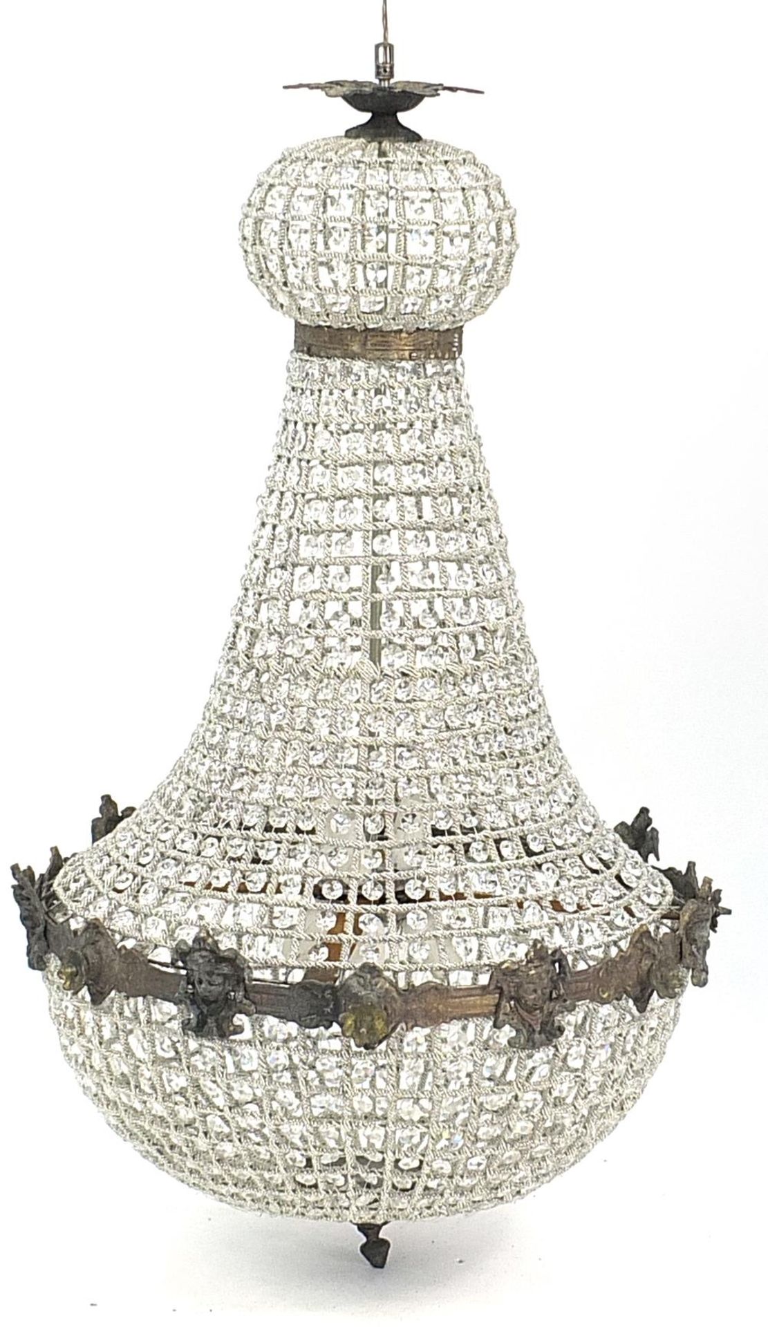 Large ornate chandelier with bronzed metal mounts, 90cm high