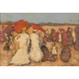 Figures on a beach, French school oil on board, mounted and framed, 36.5cm x 25.5cm excluding the