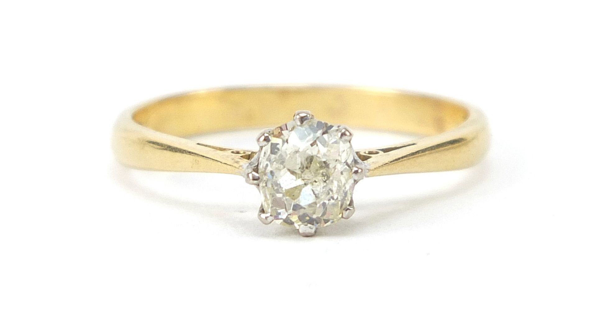 18ct gold diamond solitaire ring, approximately 0.54 carat, size P, 3.1g