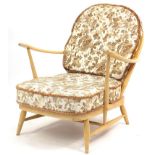 Ercol light elm Windsor armchair, 78cm high