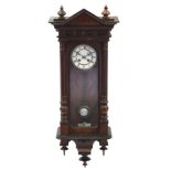 Mahogany Vienna Regulator striking wall clock with enamelled dial, 92cm high