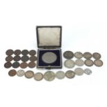 Antique and later coinage and tokens, some silver including hammered groat, Victorian farthings