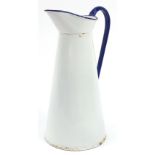 Vintage blue and white enamelled metal wash jug, 40cm high