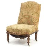 Victorian oak framed side chair with William Morris design upholstery, 84cm high