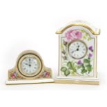 Two Spode and Wedgwood porcelain mantle clocks, the Spode example commemorating Her Majesty Queen