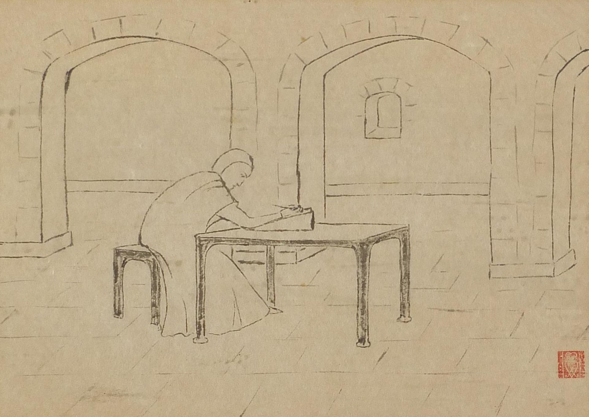 Eleanor Whittall - Seated figure in an interior, lithograph, Charles & Co London label verso,