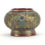 Brass and cloisonne vase with globular body enamelled with stylised flowers, 5cm high