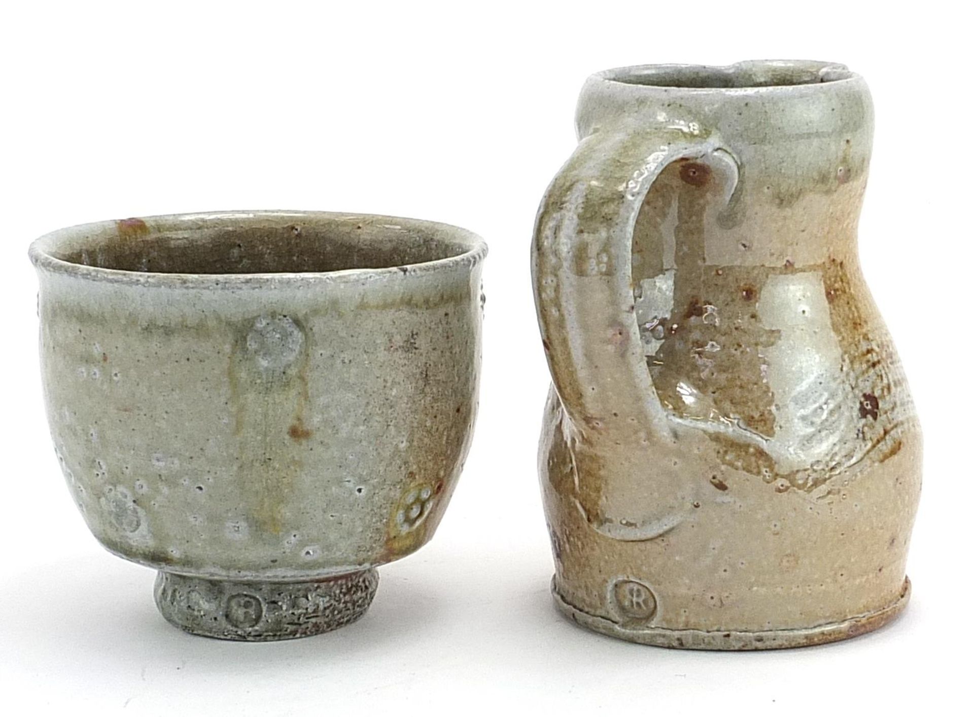 Phil Rogers, studio pottery jug and footed bowl decorated with stylised flowers, each having an - Image 2 of 5