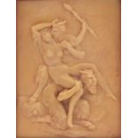 After Claude Michel Clodion, Bacchanale Eroticism, rectangular wax panel, mounted, framed and