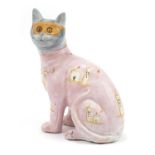 Emile Galle, French Art Nouveau cat hand painted with mosques, signed E Galle to the base, 33cm high