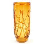 Large amber coloured art glass vase, 35cm high