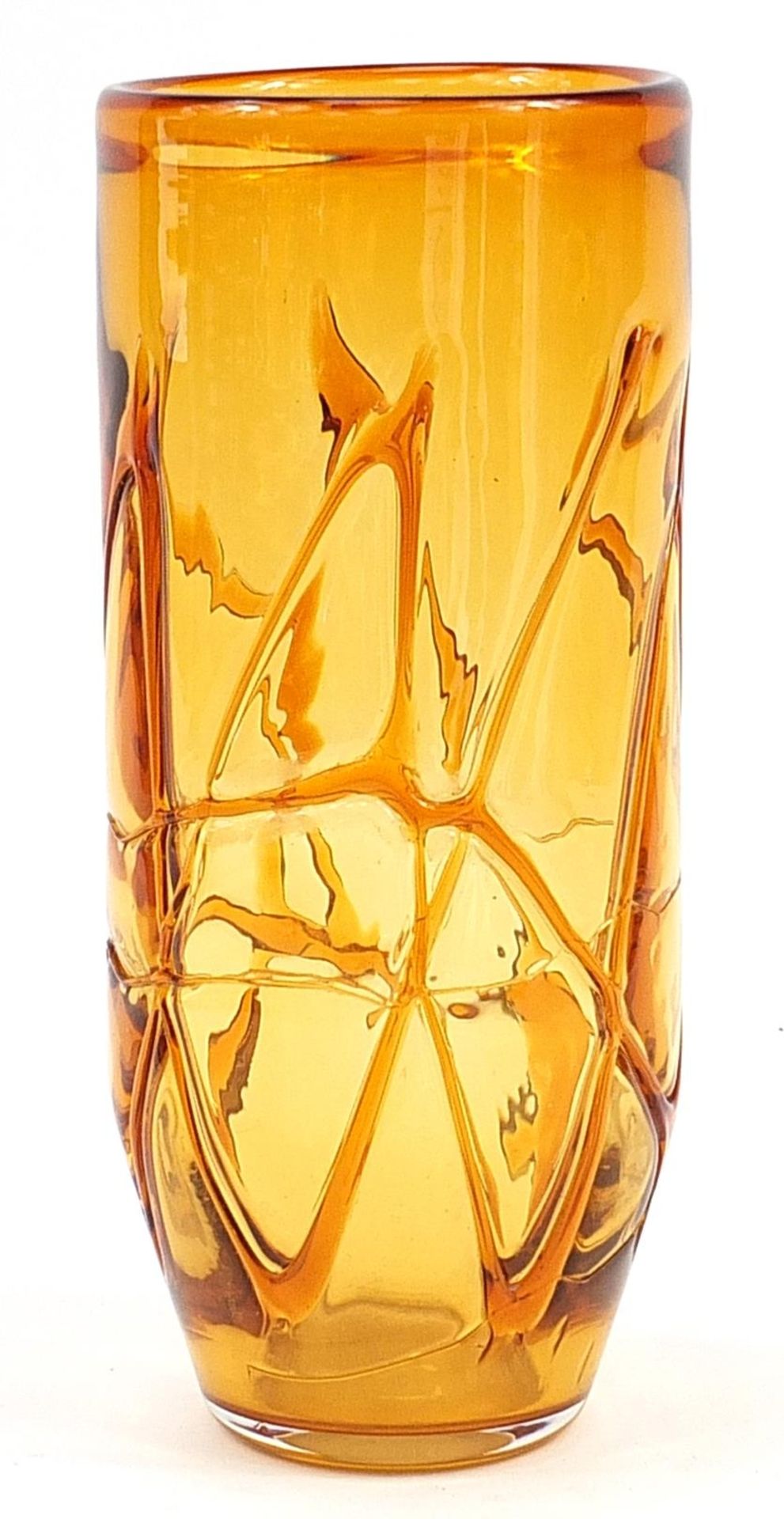 Large amber coloured art glass vase, 35cm high