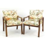 Pair of mid century bent plywood armchairs, 74cm high