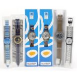 Swatch, six Swatch Collector's Club Olympic wristwatches with boxes and cases