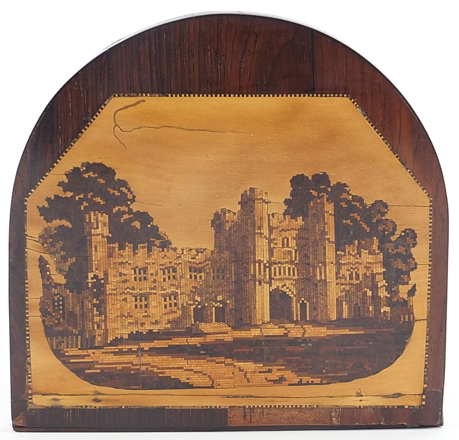 Victorian rosewood Tunbridge Ware extending book slide micro mosaic inlaid with two castles - Image 2 of 6