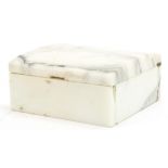 White marble box, the hinged lid with brass plaque engraved Made from the marble taken from the