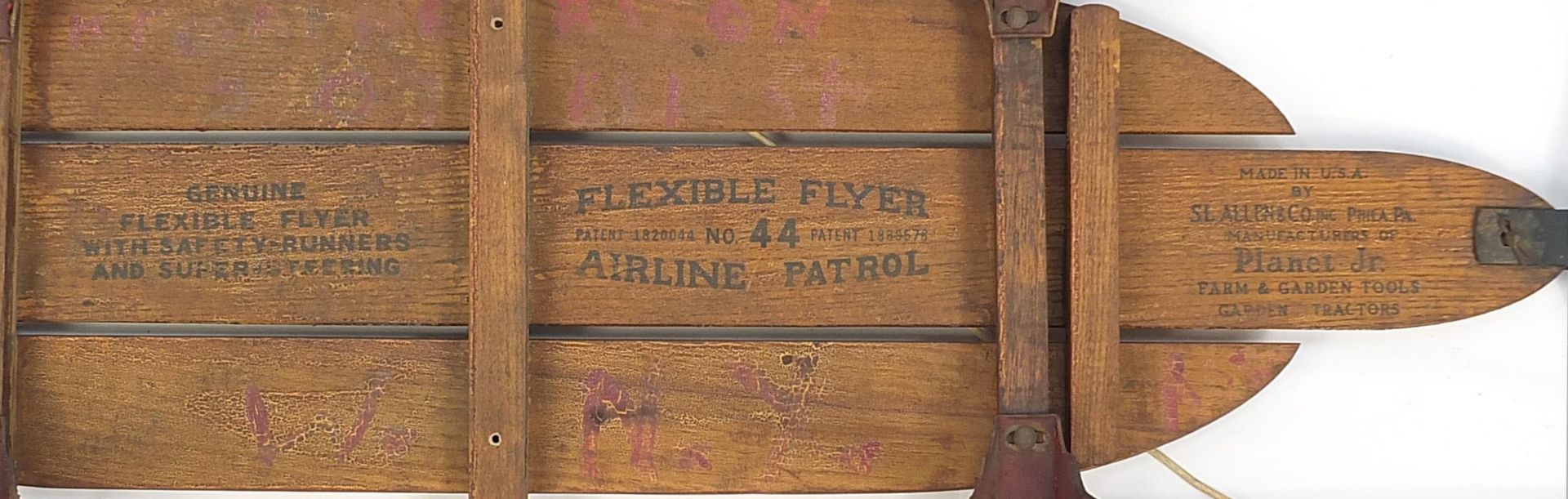 Vintage Flexible Flier no 44 sled by S L Allen & Co, 114cm in length - Image 3 of 3