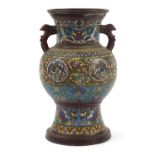 Chinese cloisonne vase with animalia handles enamelled with roundels of dragons and phoenixes, 36.