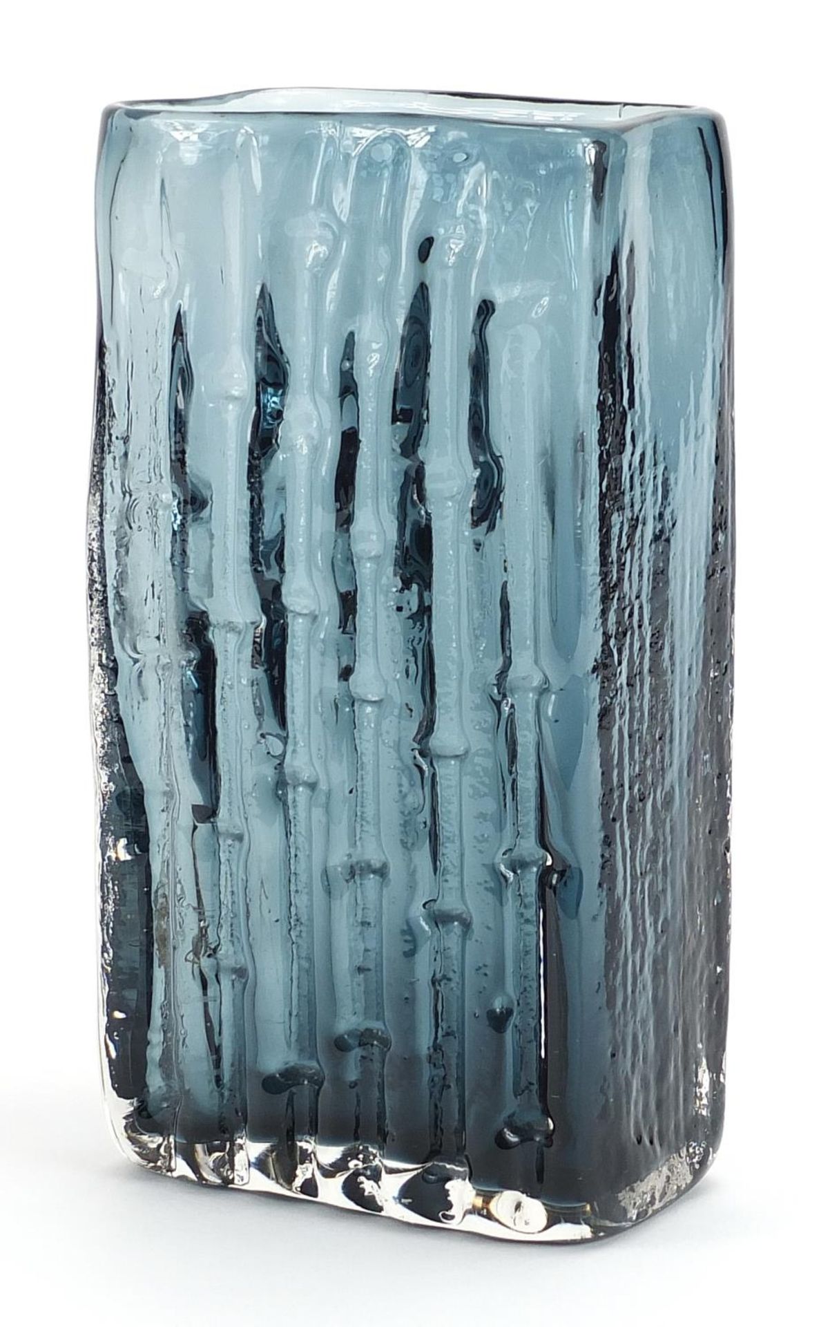 Geoffrey Baxter for Whitefriars, bamboo glass vase in indigo or pewter, 20.5cm high