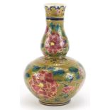 Zsolnay Pecs, Hungarian porcelain vase hand painted with flowers, stamped J Fischer Budapest to