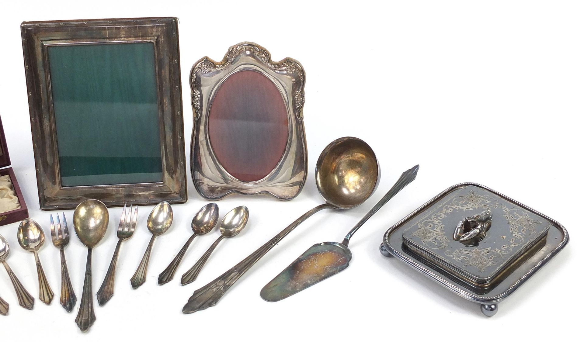 Silver plated sundry items including WMF cutlery, butter dish with lobster knop and two easel - Image 3 of 5