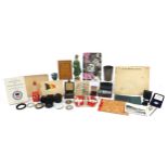 Sundry items including silver proof Piedfort twenty pence, antique coins, books, Mdina style