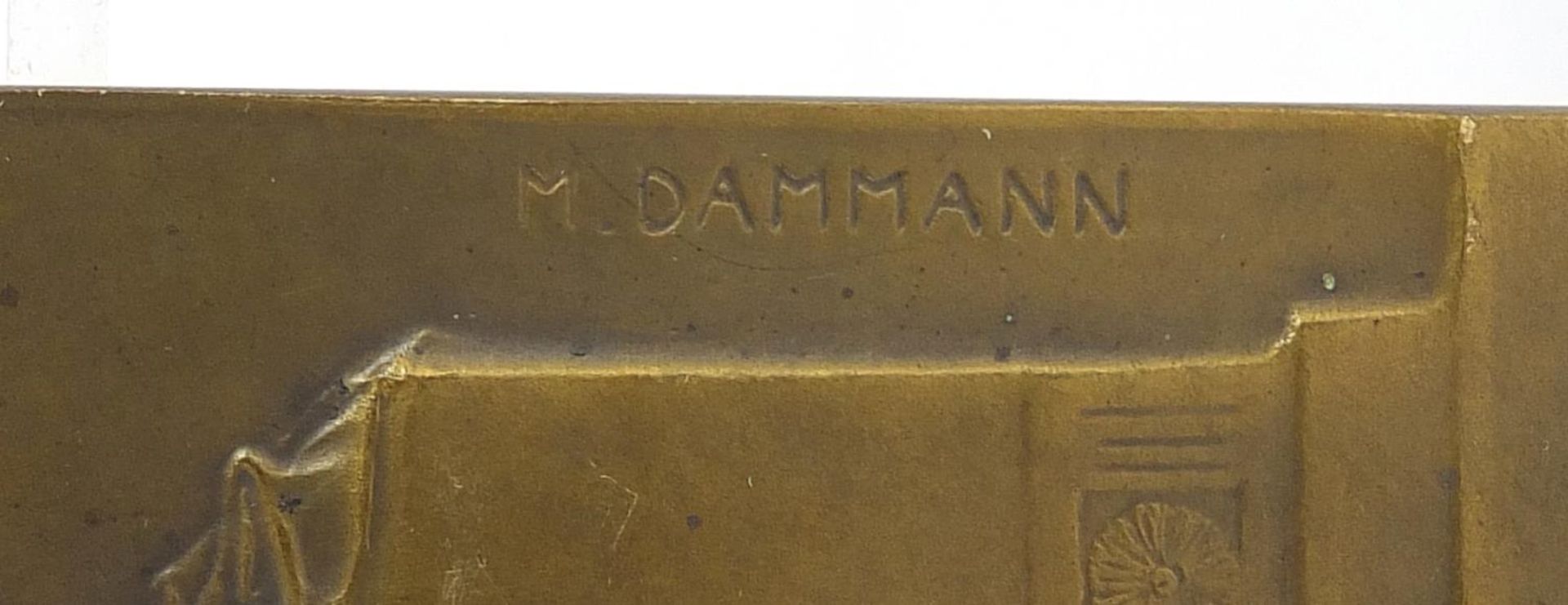 Hans Dammann, German Art Nouveau bronze plaque of a young female titled Piah, dated 1924, 9cm x 5. - Image 2 of 3