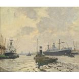 William Eric Thorp - Boats on the River Thames, Modern British oil on board, W Frank Gadsby,