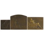 Henri Dropsy, three French Art Nouveau patinated bronze plaques including one titled Meditation, the