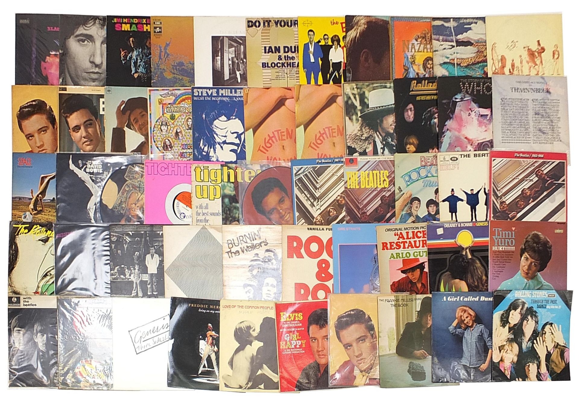 Vinyl LP records and picture discs including Black Sabbath, The Beatles, Elvis Presley, The