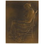 Georges Henri Prud'homme, French Art Nouveau patinated bronze plaque of an elderly lady, 9.5cm x 7.