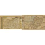 Two antique hand coloured maps of Somerset and Surrey by H Moll, mounted, framed and glazed, the