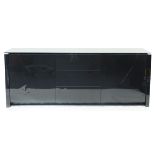 Calligaris, contemporary black high gloss sideboard with glass top, 74.5cm H x 192.5cm W x 52cm D