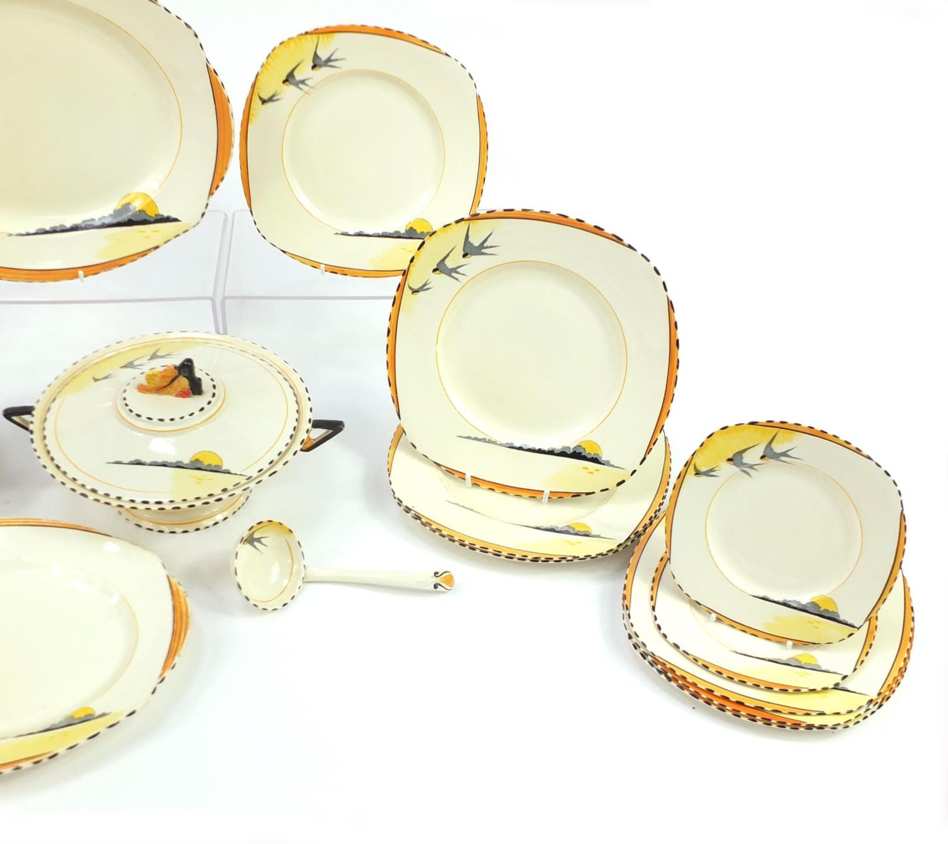 Art Deco Burleigh Ware Sun Ray dinner ware, reg shape 772000, including meat platter and lidded - Bild 3 aus 4