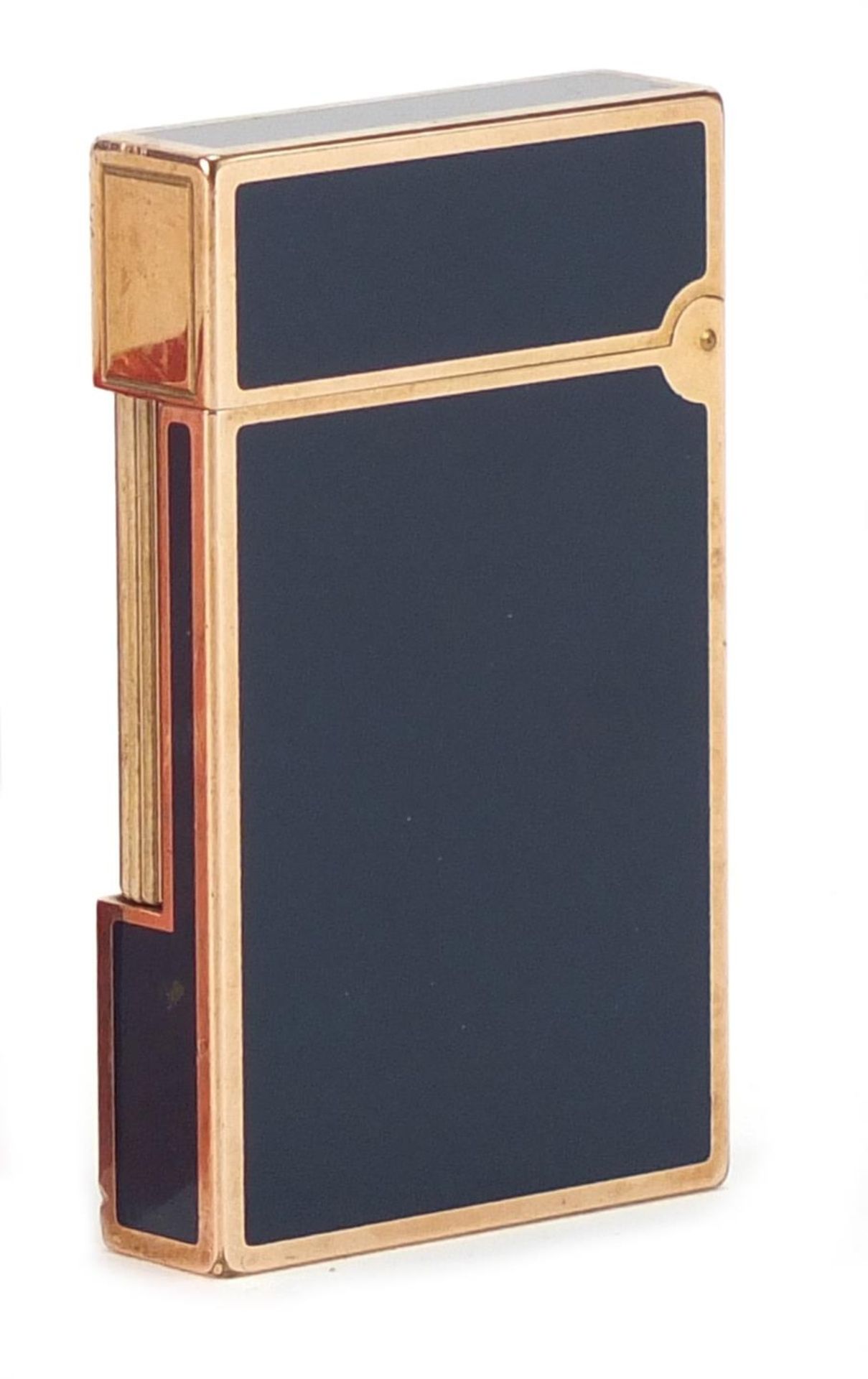 S J Dupont gold plated and blue enamel pocket lighter with certificate numbered 651010, the - Image 2 of 4