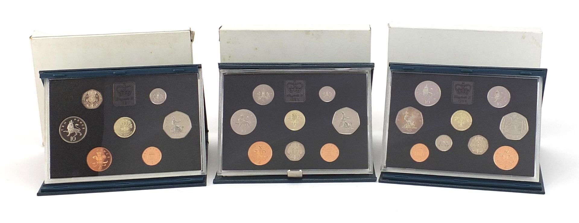 Three United Kingdom proof coin collections comprising 1990, 1991 and 1992